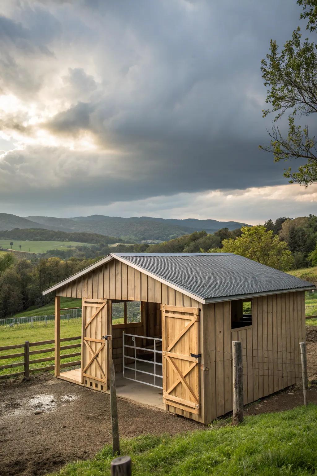 This weather-sealed goat shelter ensures comfort in any climate.