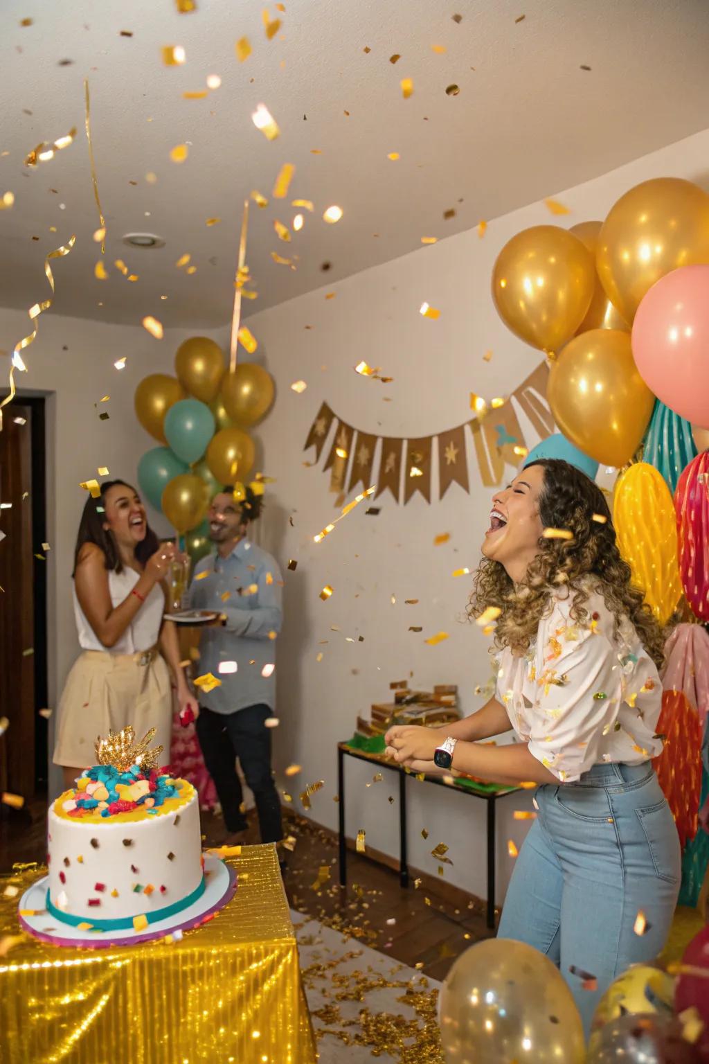 Thrilling gilded confetti precipitation for a magical moment.