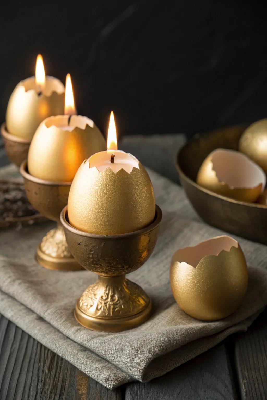 Gilded egg illumination bases emit a cozy radiance for Easter.