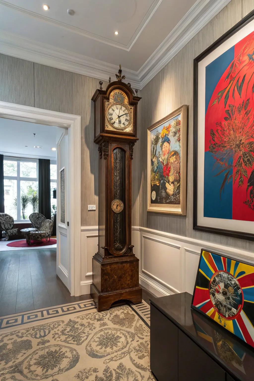 A time-honored timepiece becomes an art piece with the addition of modern, bold art.