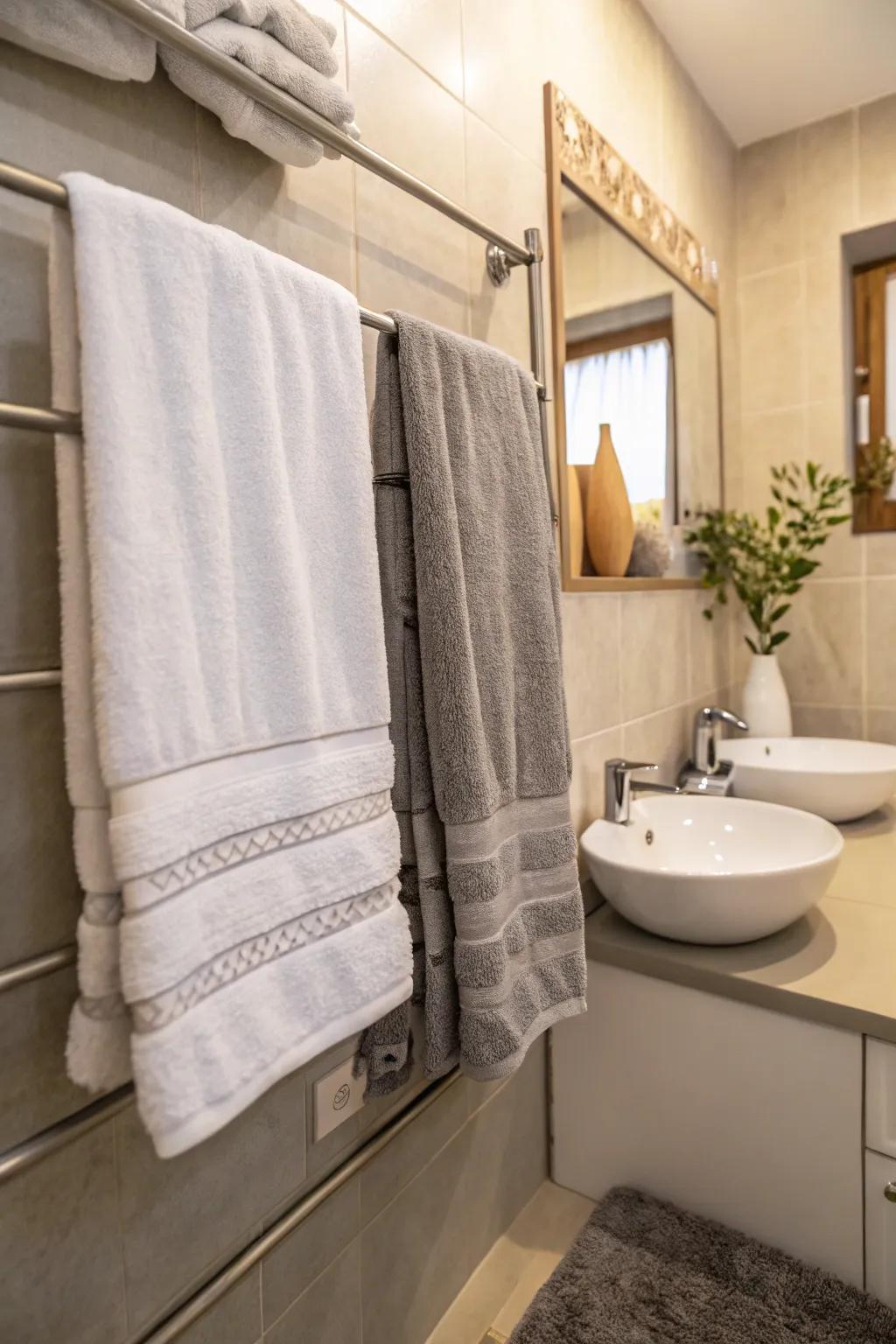 Luxury and texture are added by plush towels.