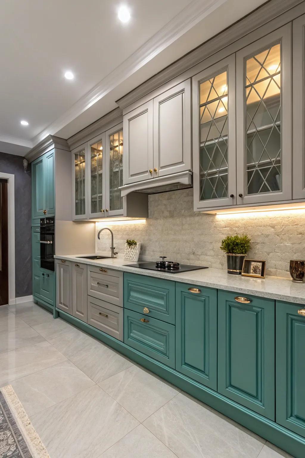 Dual-tone cabinetry adds depth to the kitchen's design.