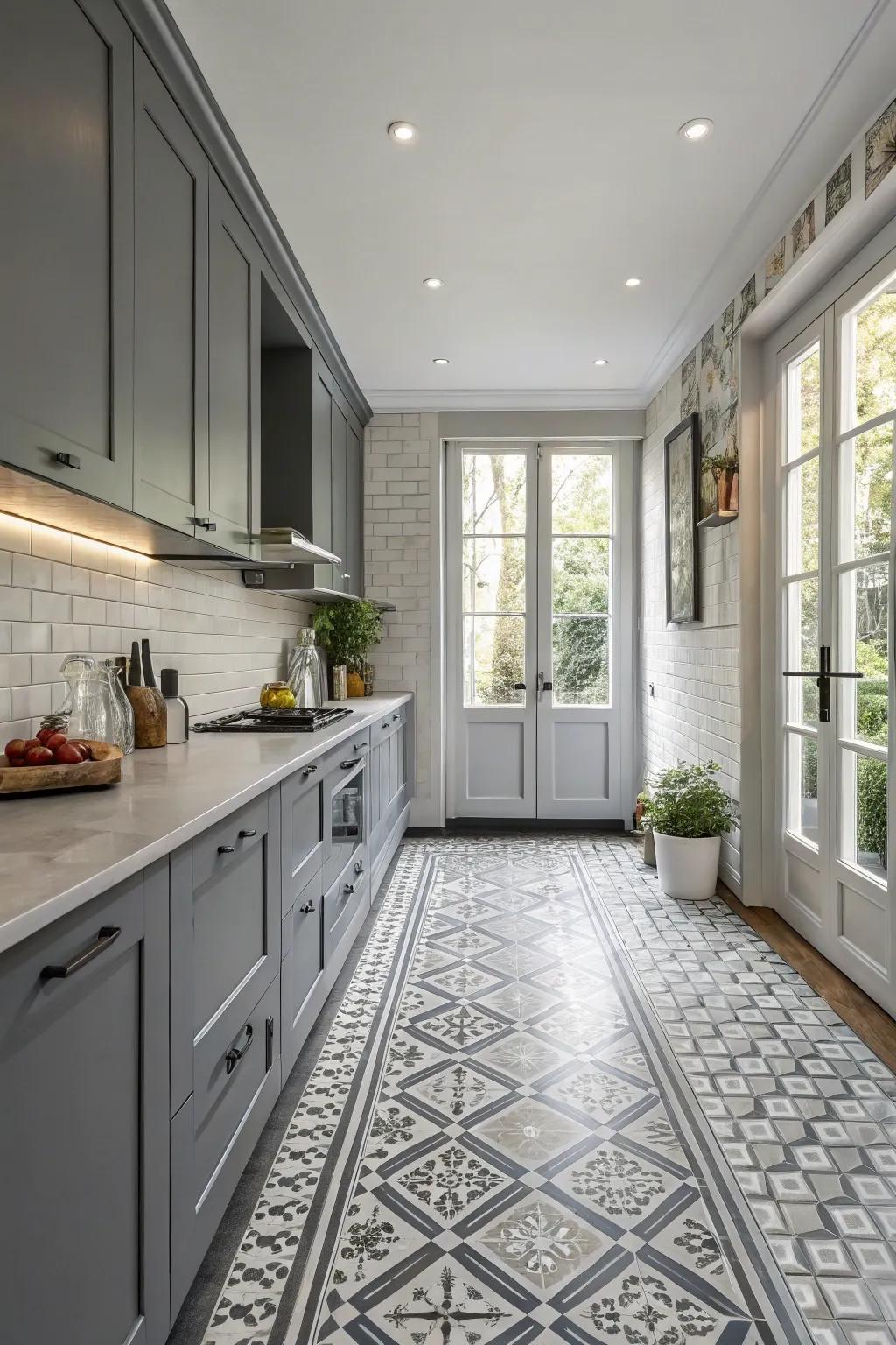 Skewed designs bring ingenuity and mirth to a grey kitchen.