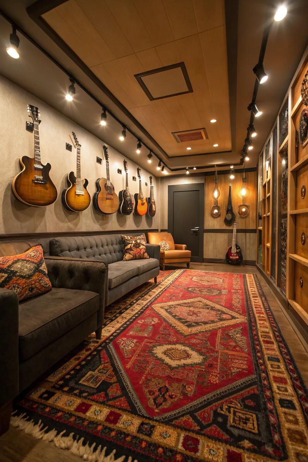 A themed rug bringing harmony to the room.