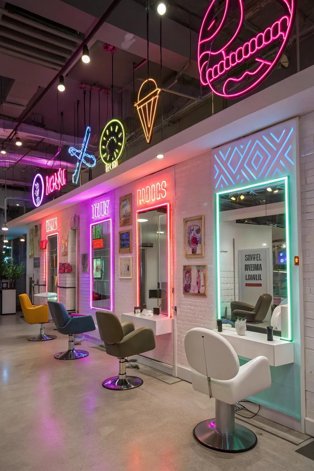 Bright lights bring a playful touch to your salon.