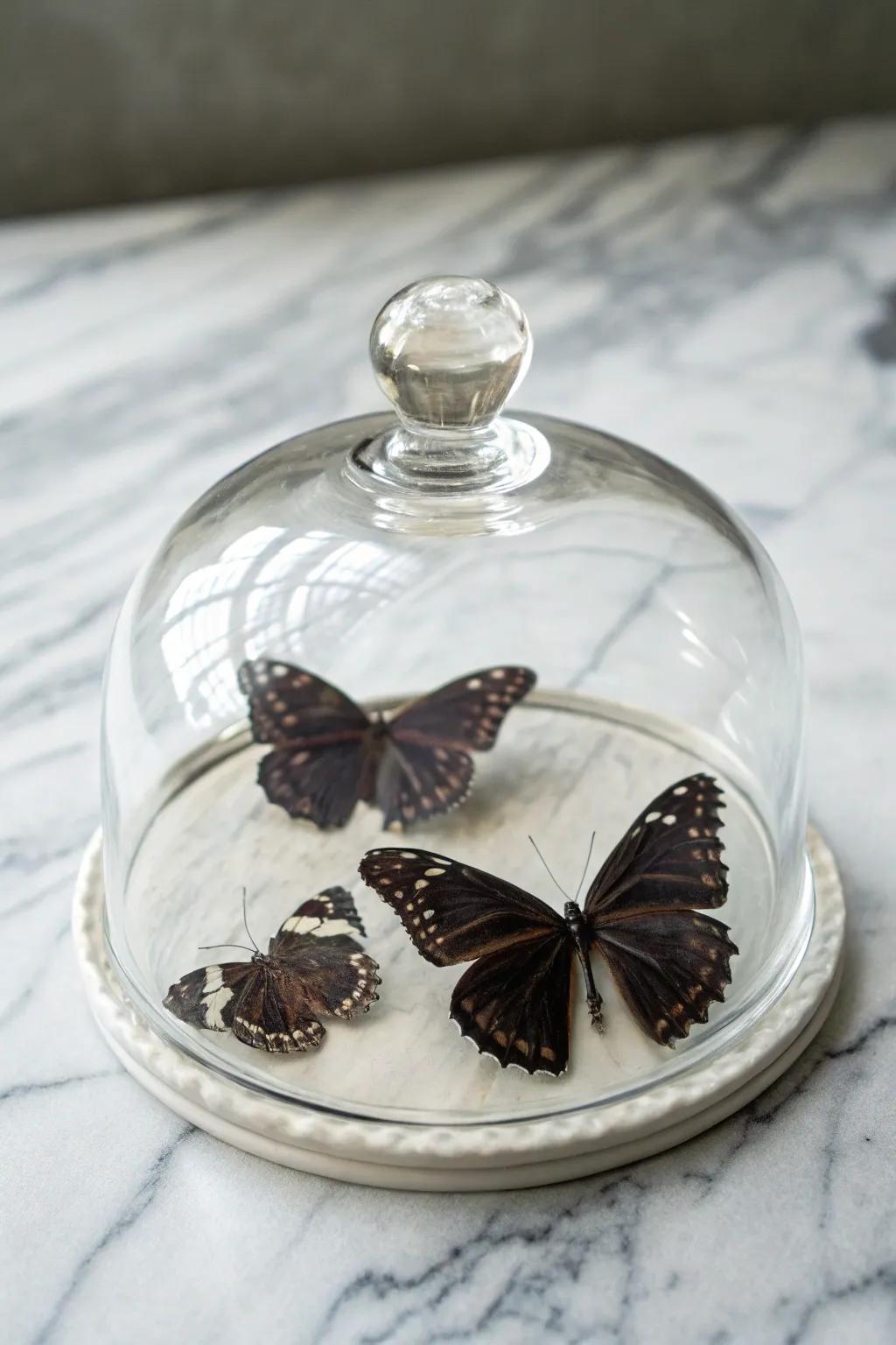 An exquisite arrangement of flutterbys within a display cover.