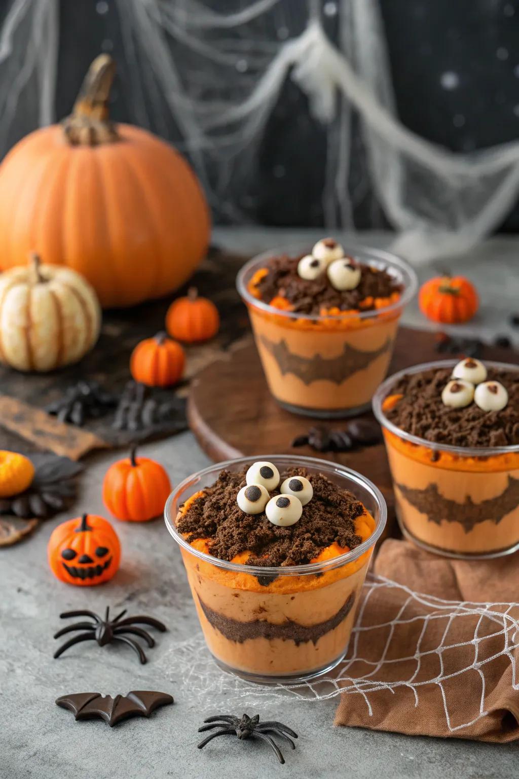 Carved pumpkin pudding vessels that are both delightful and delicious.