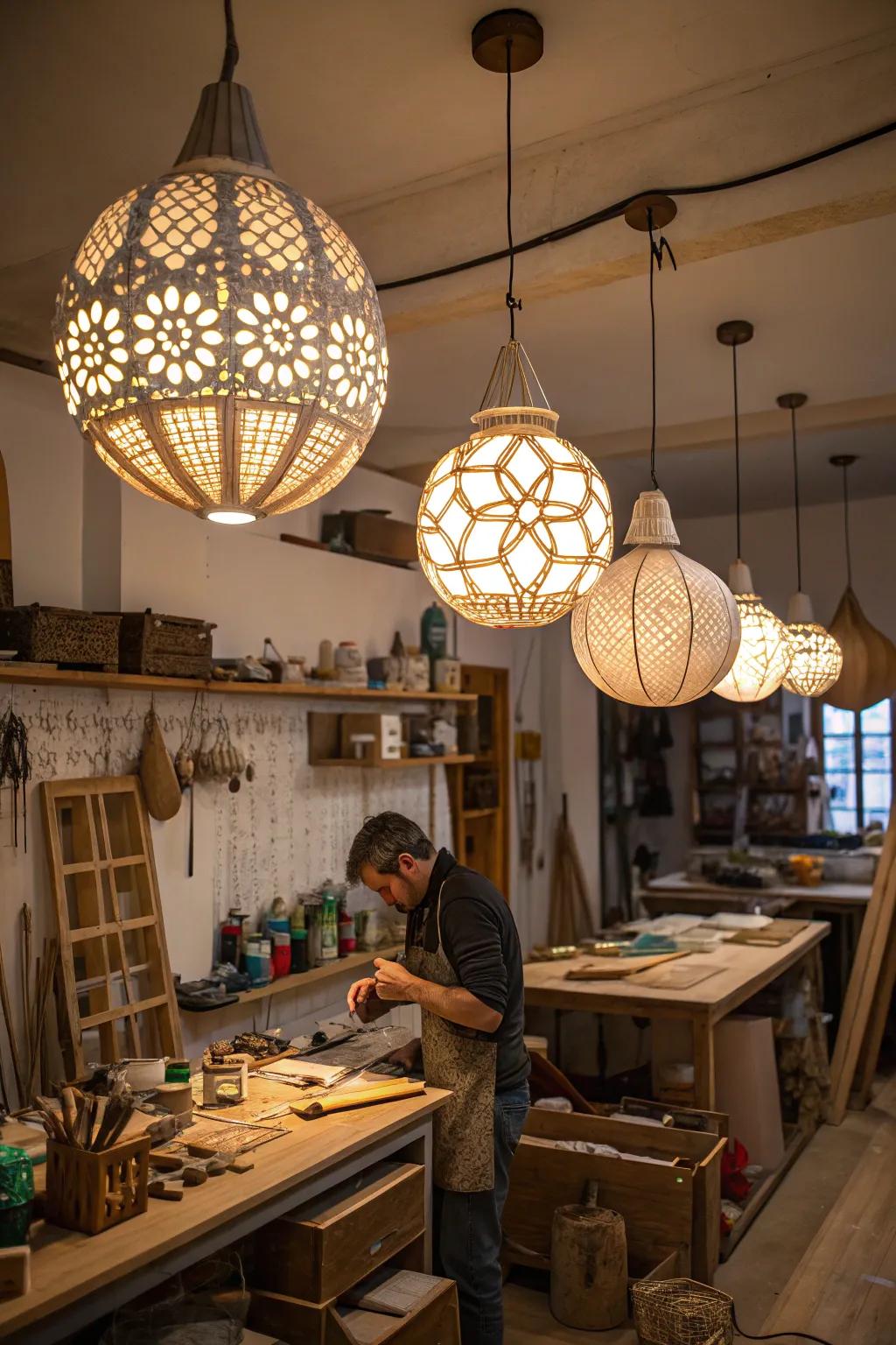 Handcrafted lights bring unique charm and character.