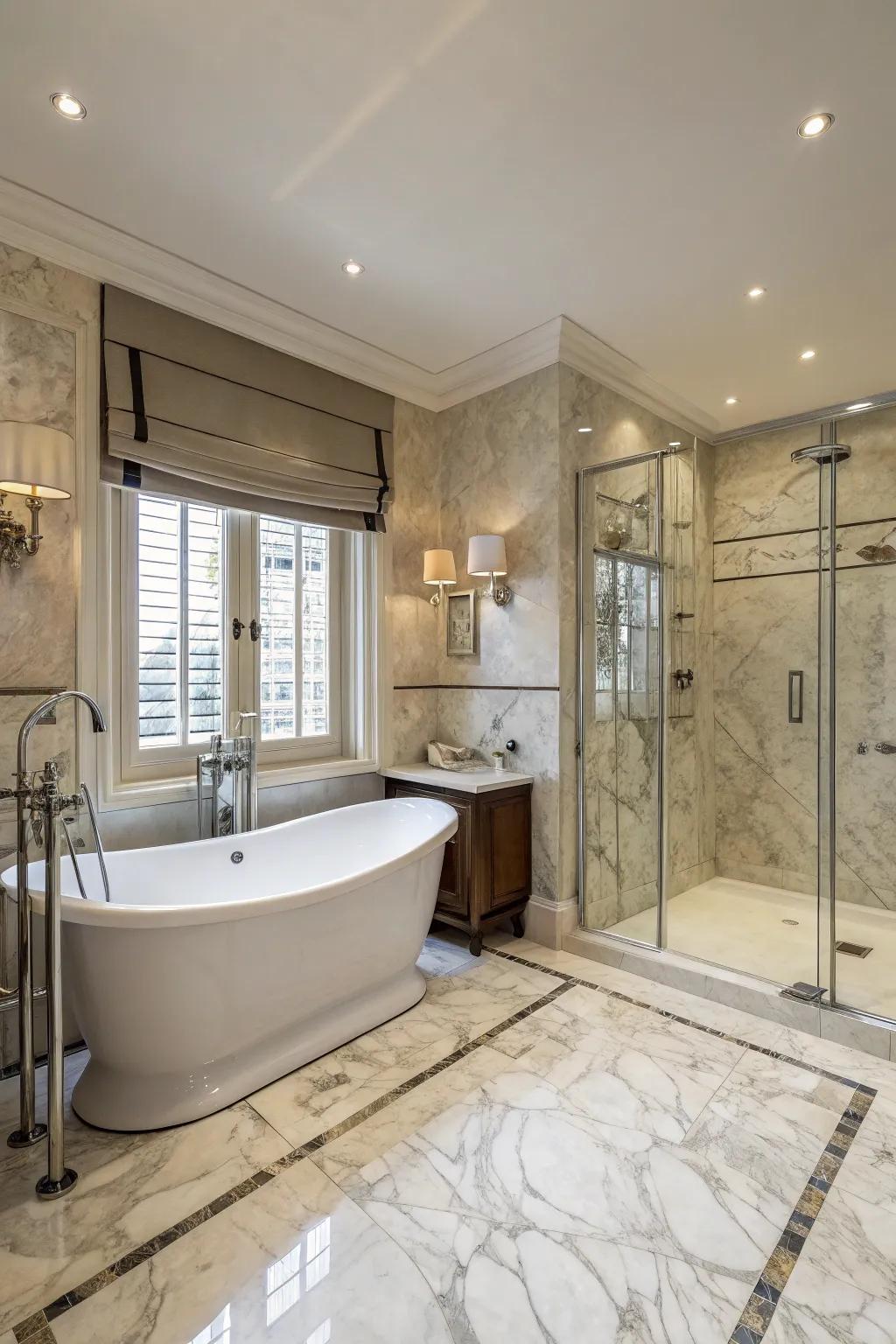A luxurious bathroom with underfloor warmth for a spa-like comfort and elegance.