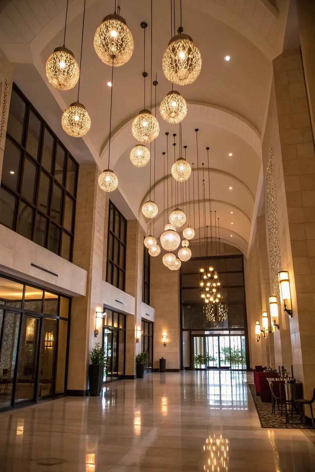 Pendant clusters create dynamic lighting and modern flair.