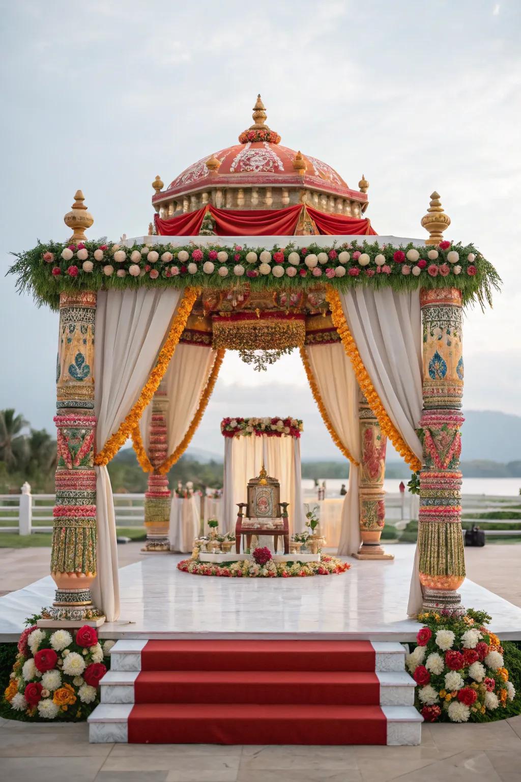 Cultural emblems imbuing the mandap with individual significance.