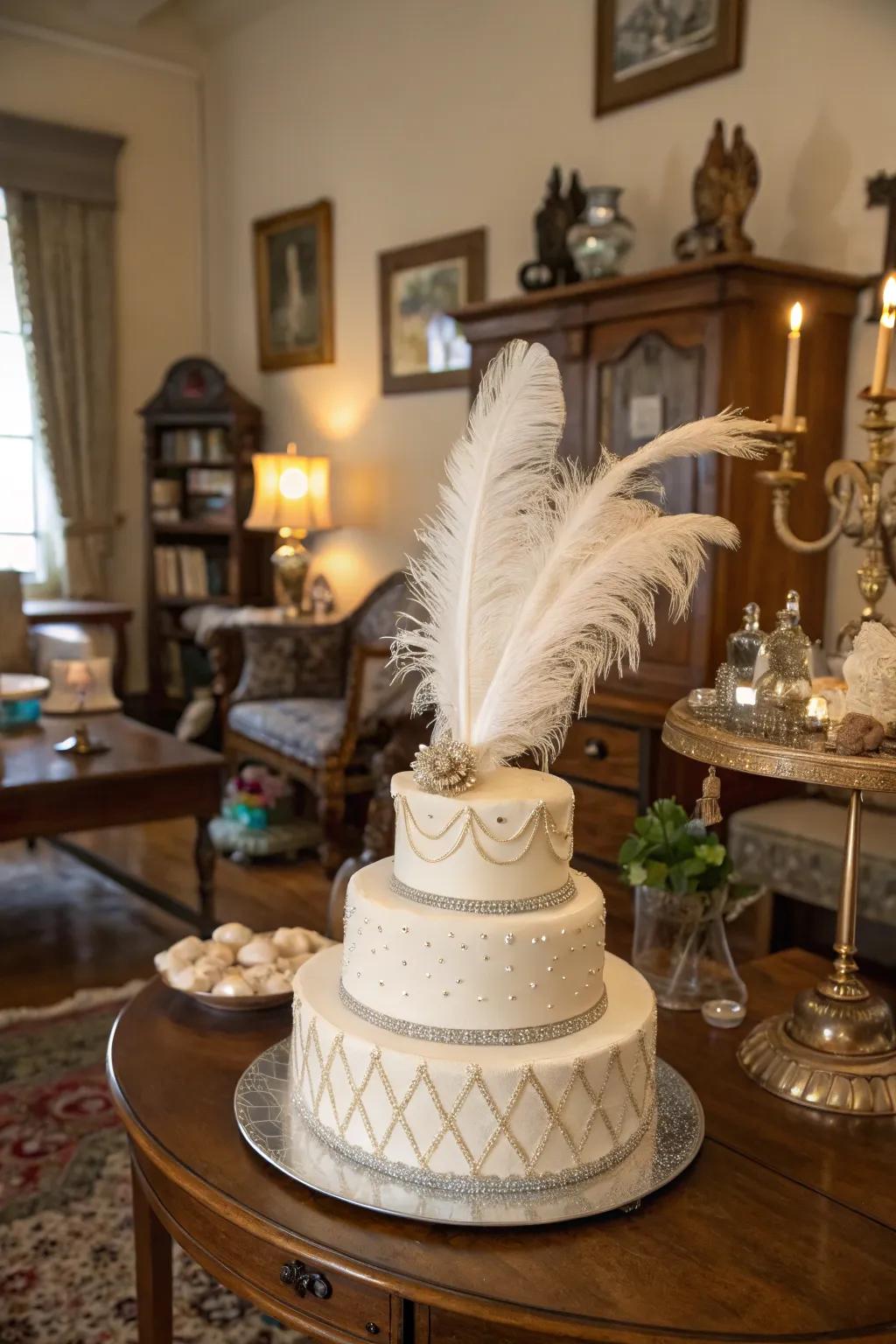 Quill accents infuse a feeling of fluidity and refinement into this cake.