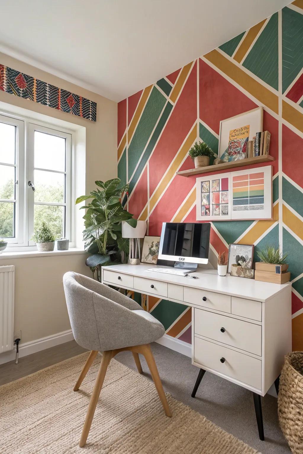 With a flash of personality, a highlighted wall can transform your office.