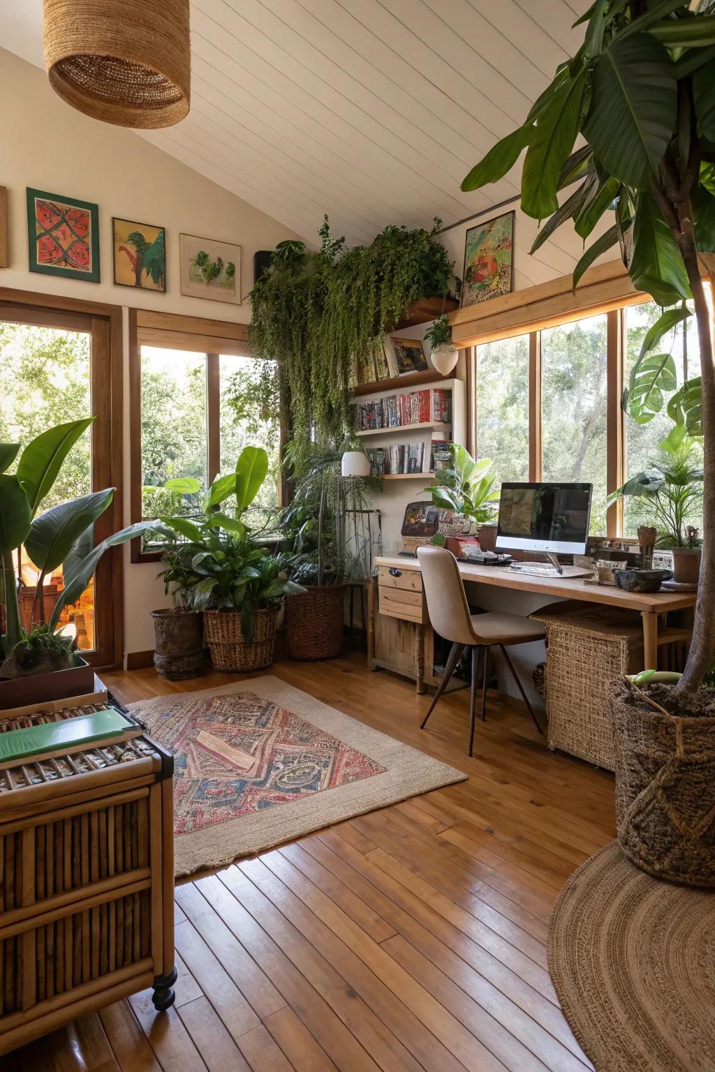 Bamboo flooring adds an exotic and eco-friendly touch to your workspace.