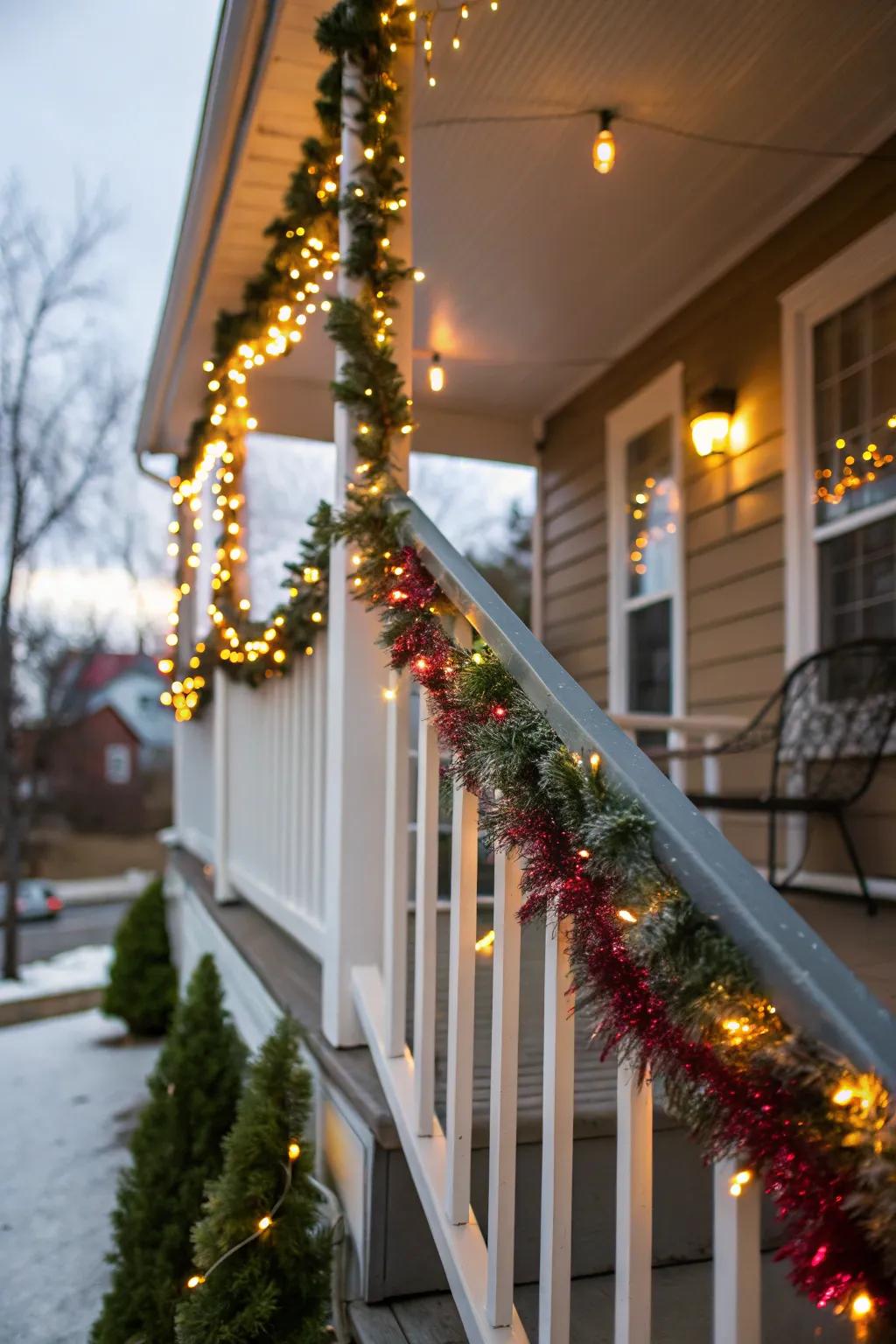 A portico with railings beautifully adorned with shimmer strands.