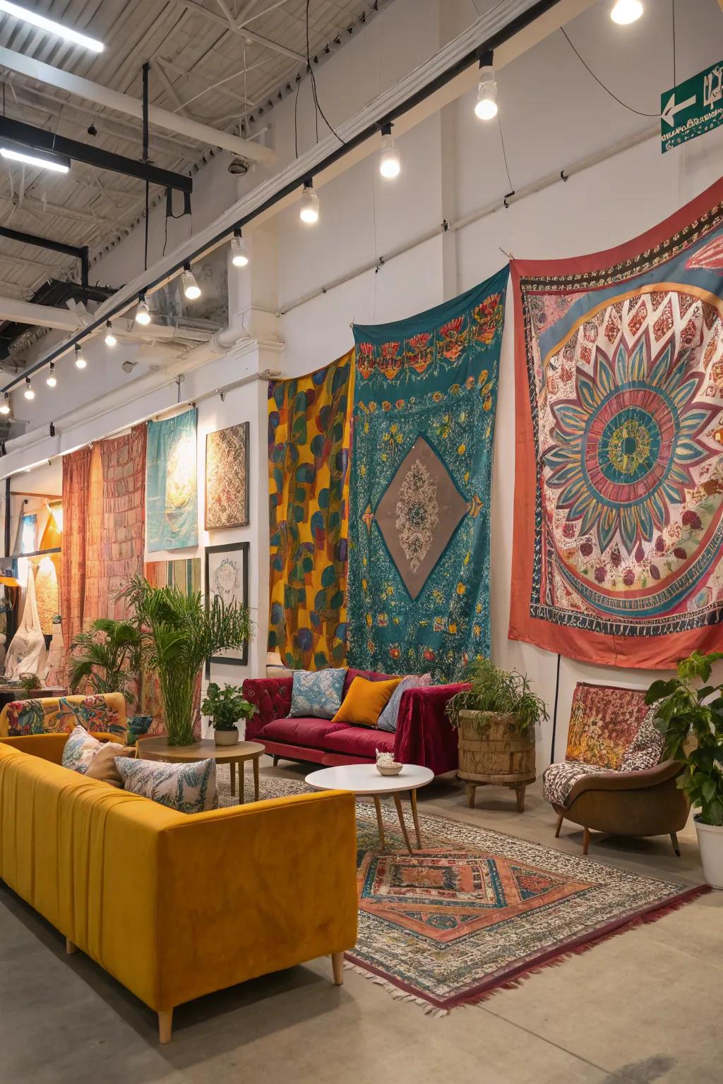 Superimposing textiles cultivates a vibrant and spirited aesthetic.