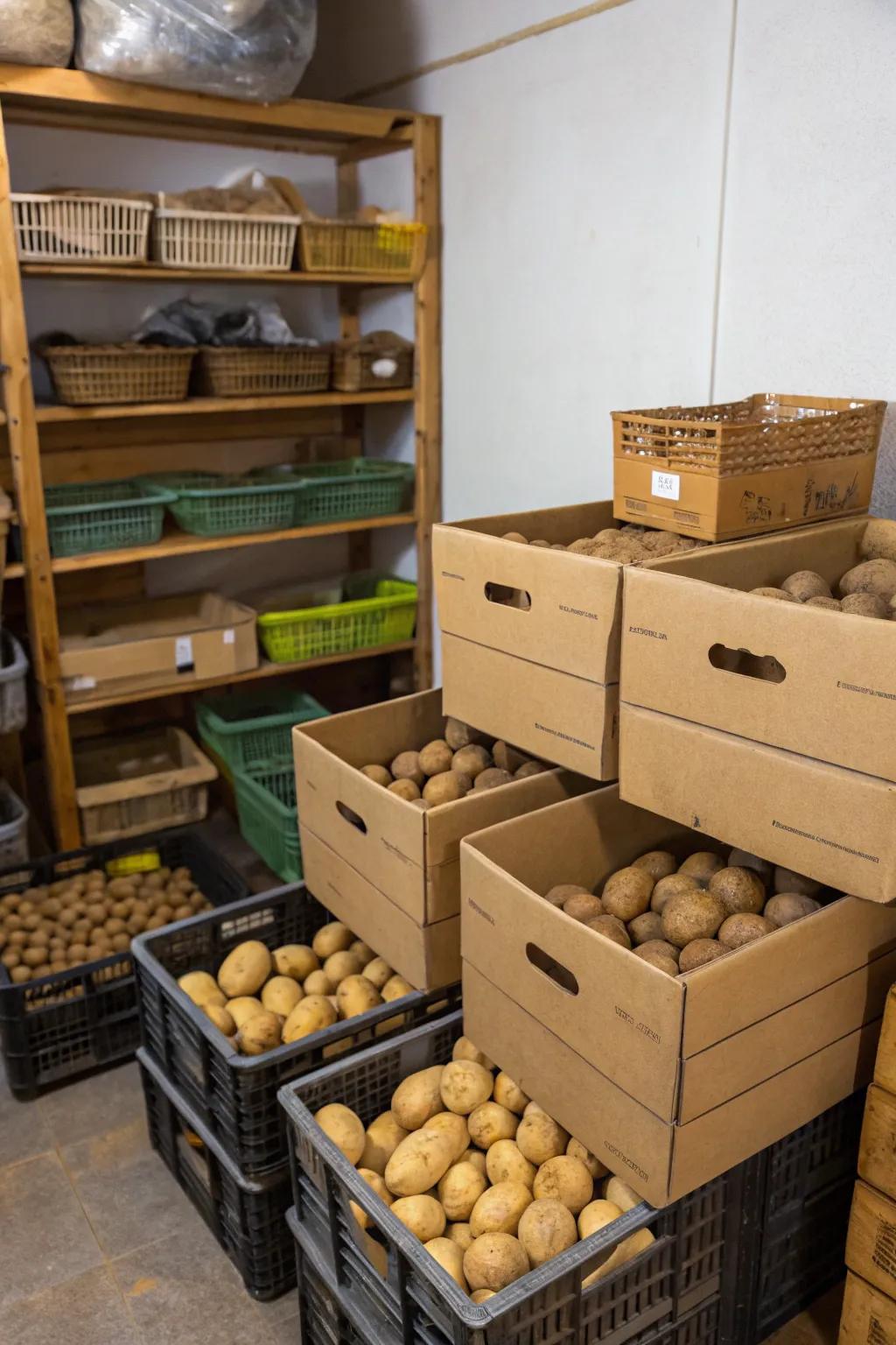 Environmentally conscious potato arrangement via reclaimed cardboard cartons.