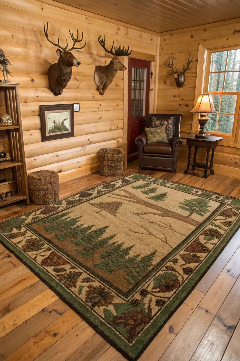 Themed carpets anchor your decor and add warmth.