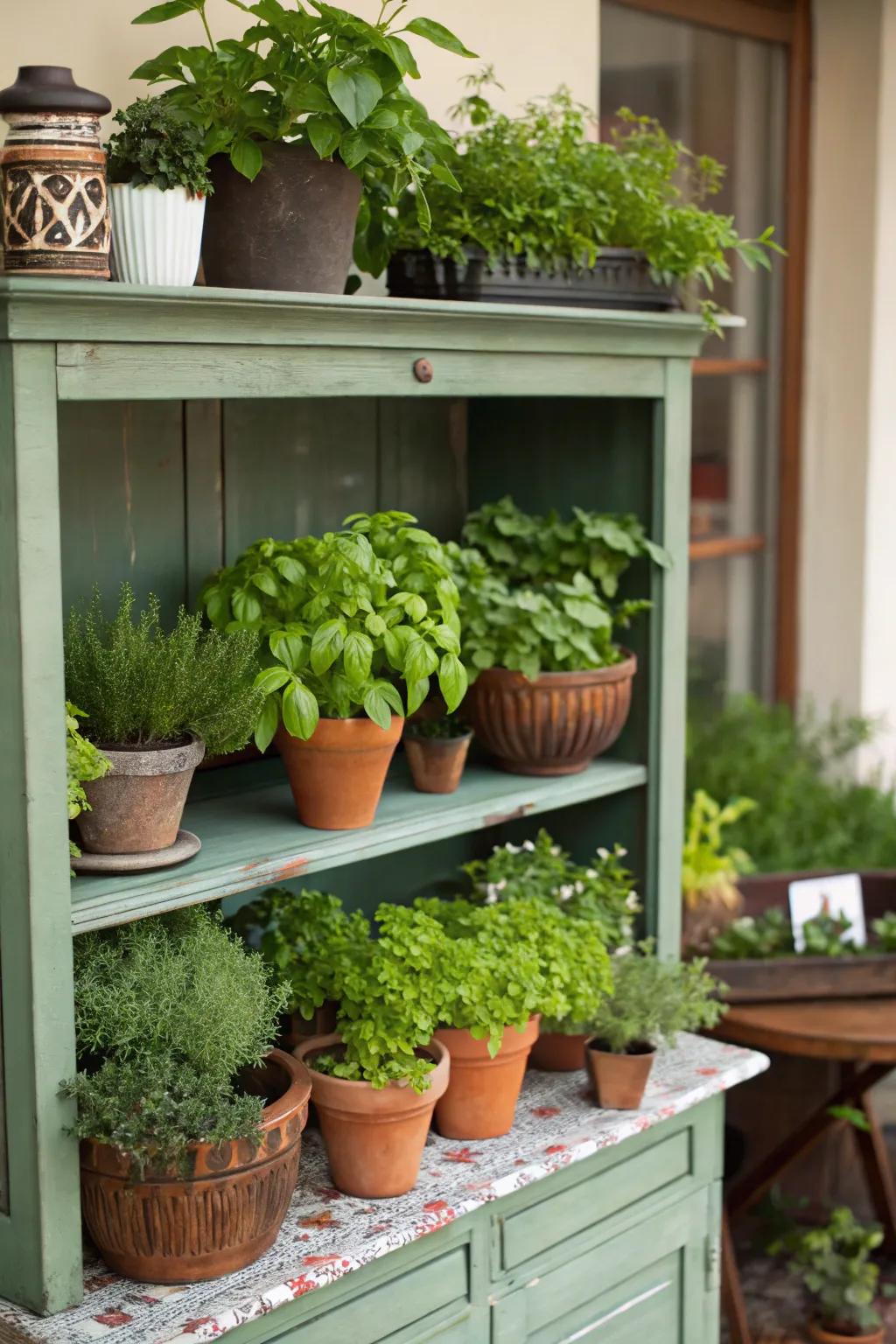Introduce the outdoors inside through a garden cupboard top.