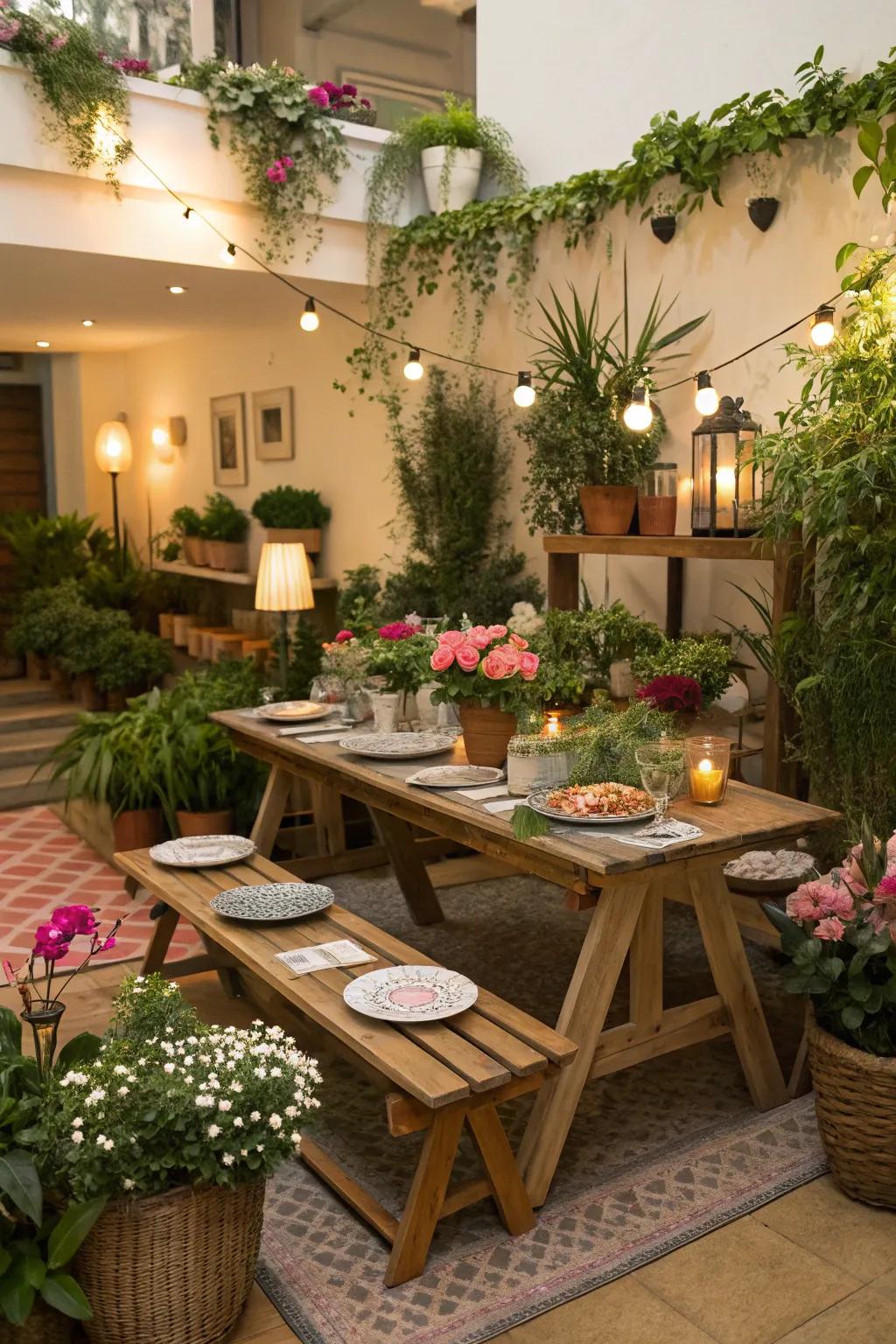 An indoor garden celebration that flourishes with beauty and charm.