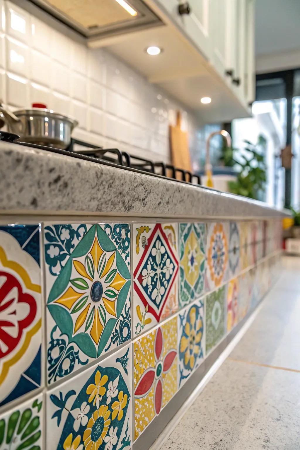 Patterned tiles contribute hue and visual interest to surfaces.