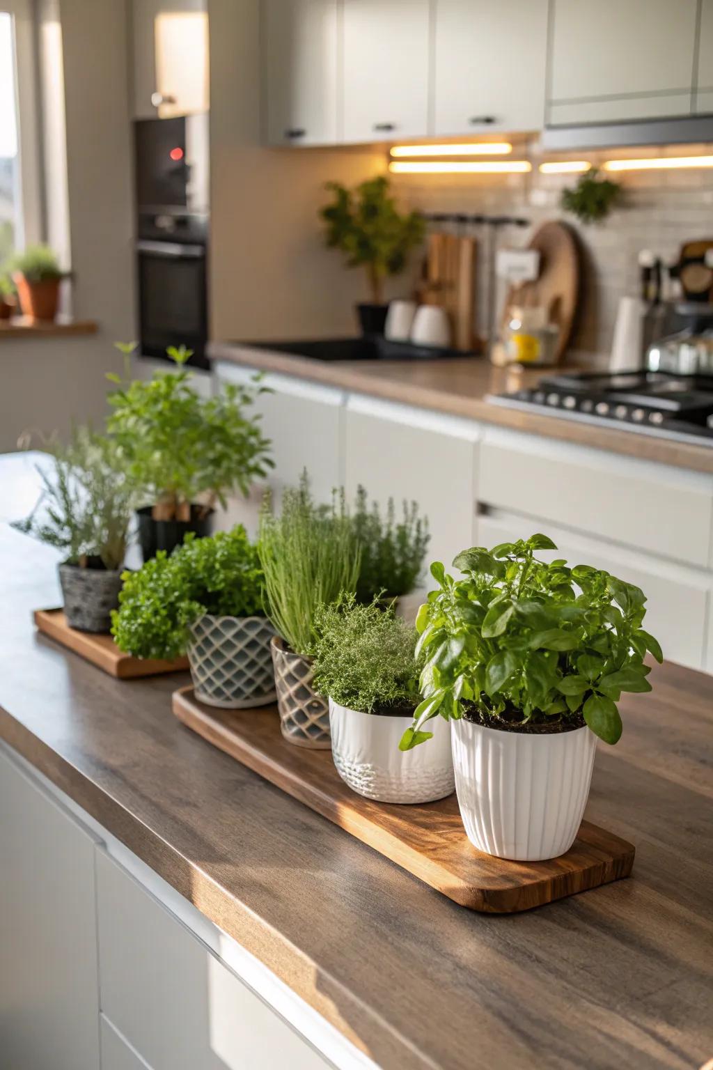 Verdure bringing life and freshness to a kitchen island.
