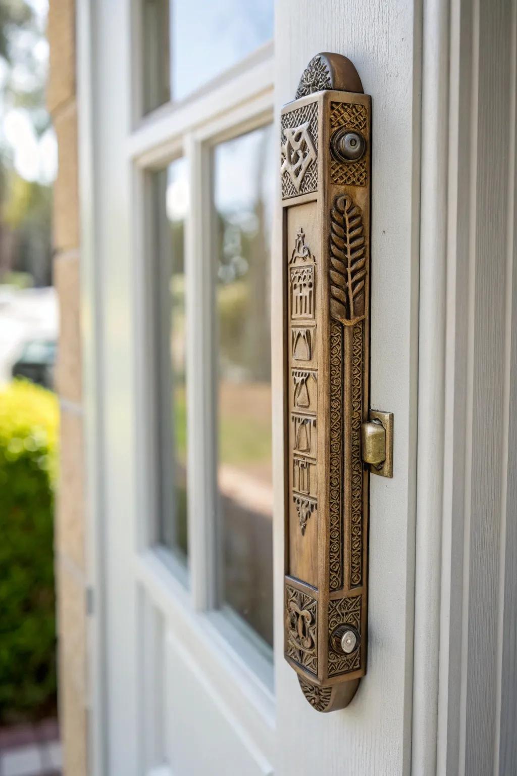 A personalized scripture keeper housing injecting character into a home's entrance.