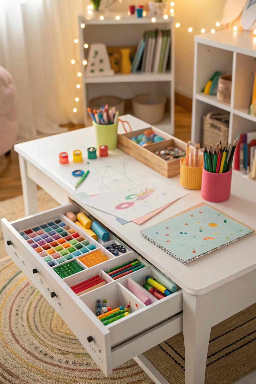 A creative space with storage, a tidy choice for creative play.
