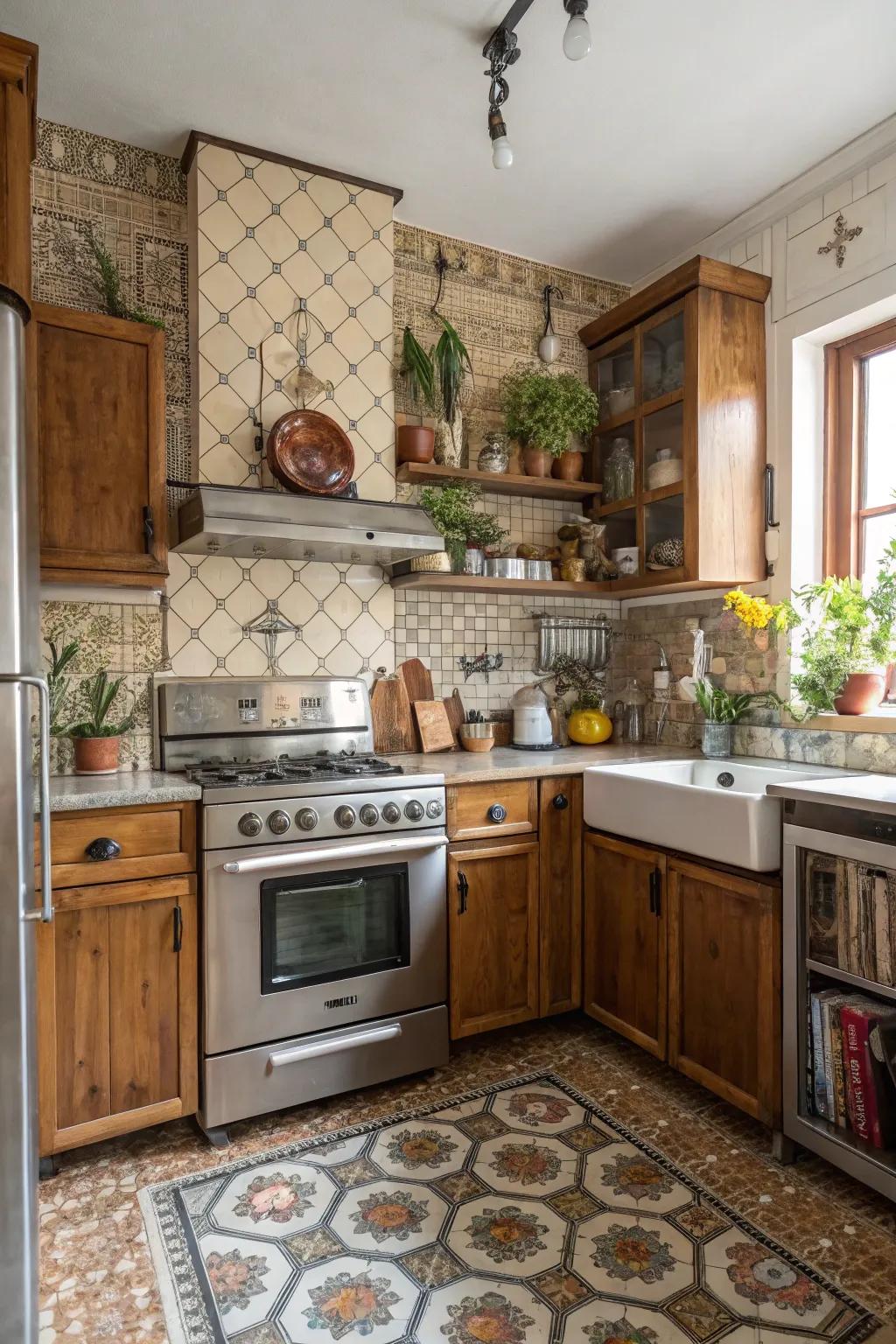 A kitchen blending vintage charm with modern design.