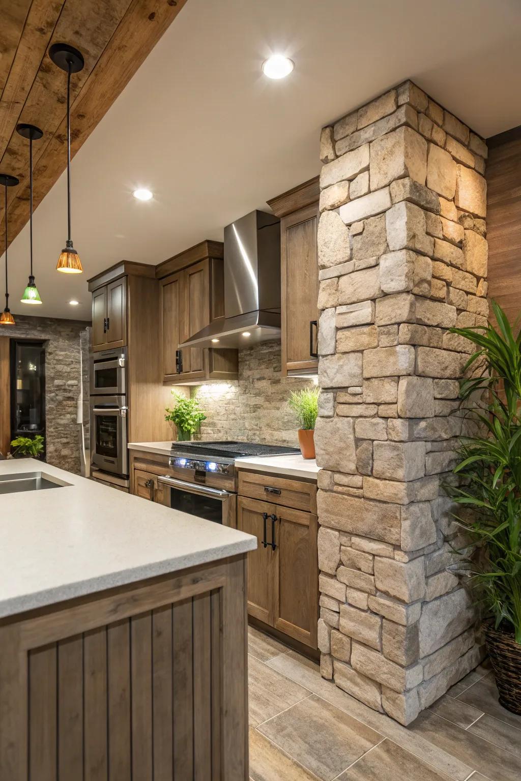 Artificial stone paneling offers style without extra weight.