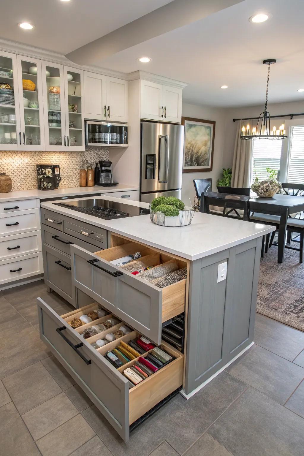 A full station peninsula that provides maximum utility.