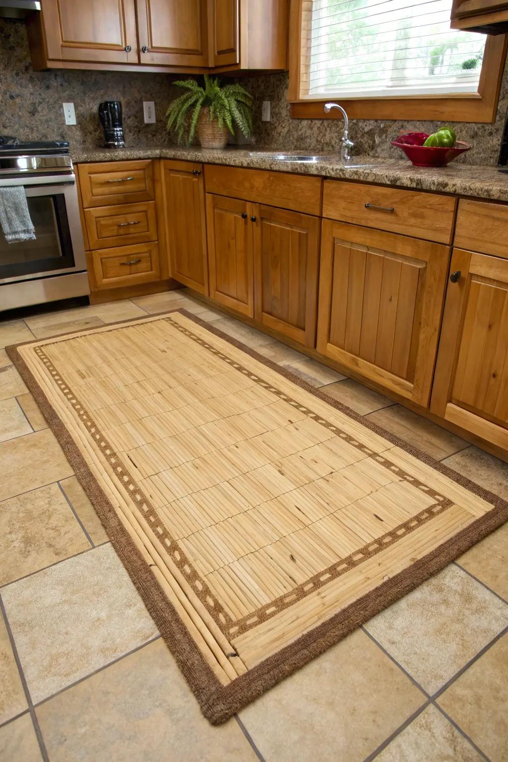 Environmentally-friendly carpets made from sustainable materials offer natural charm to kitchens.