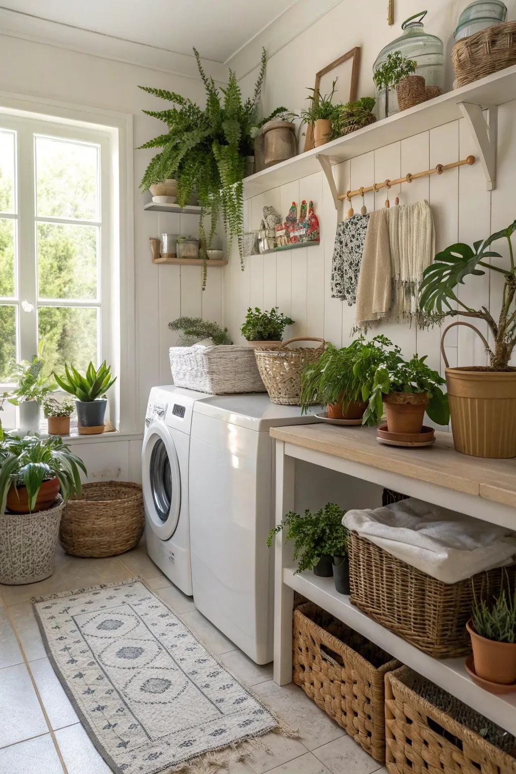 Ornamental elements make this laundry room feel warm and inviting.