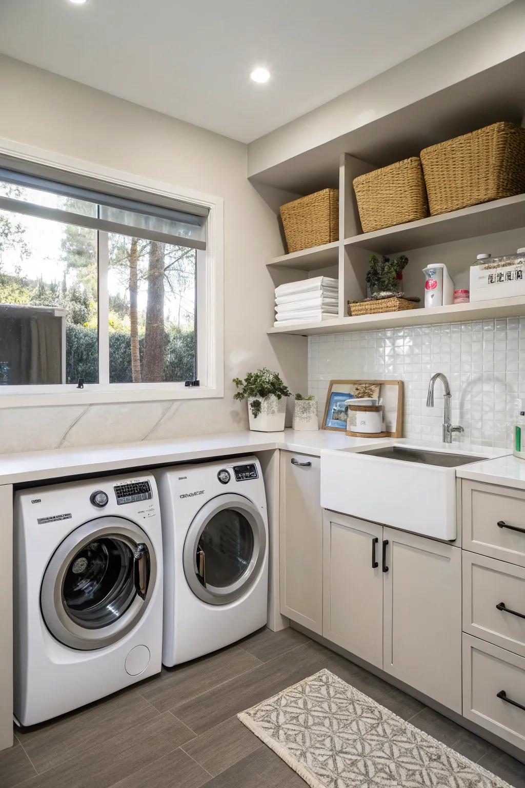 Corner washbasins make efficient use of limited space.