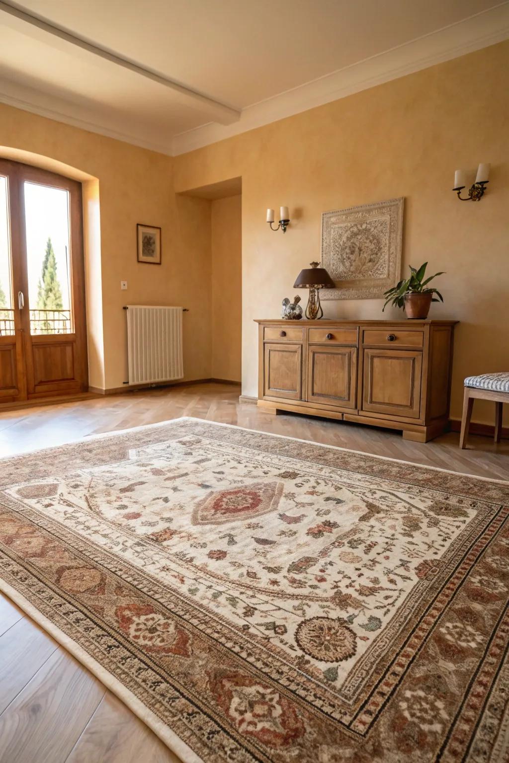 A statement ground covering acts as a focal point in the area.