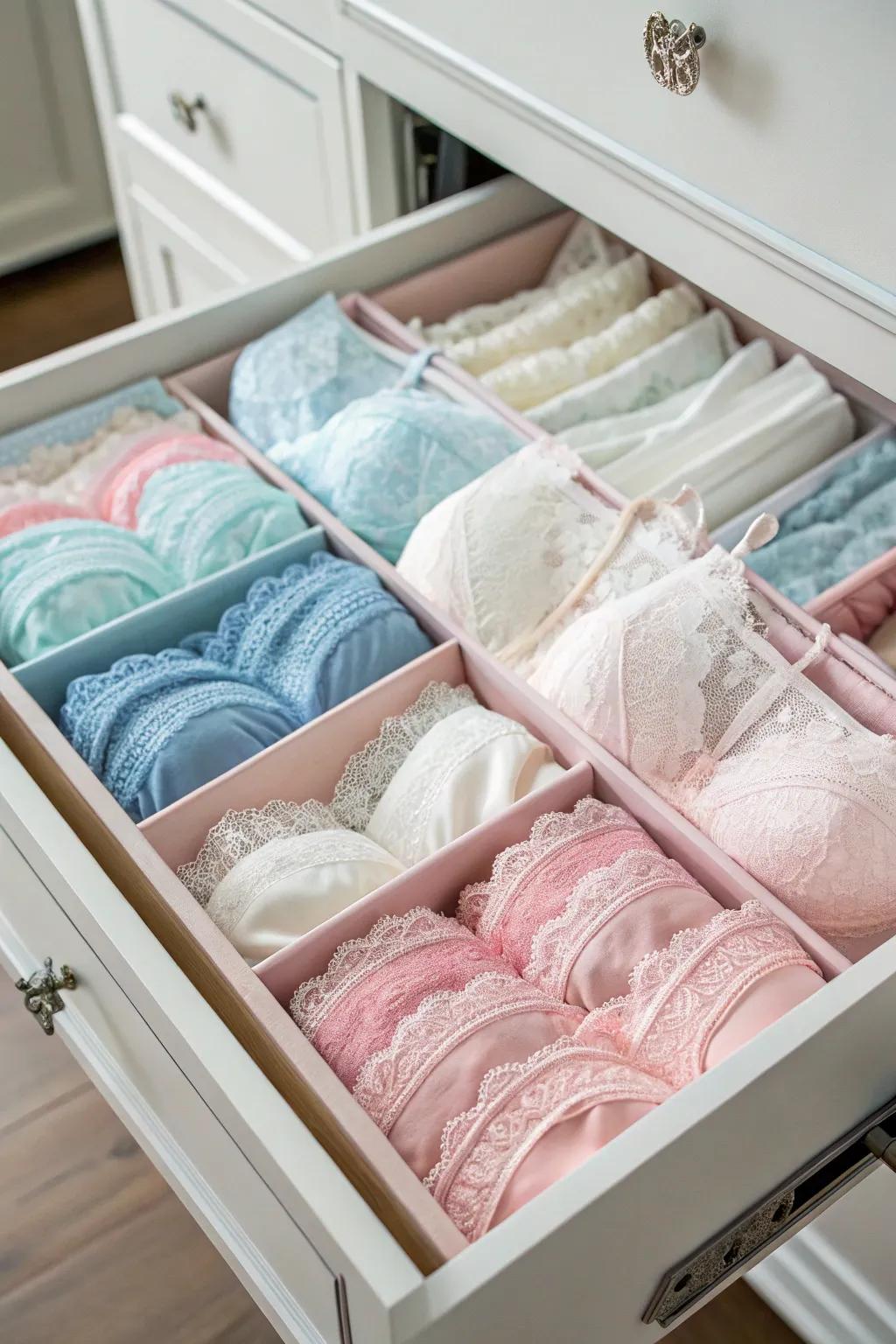 Color-coordinating your lingerie adds order and visual appeal.
