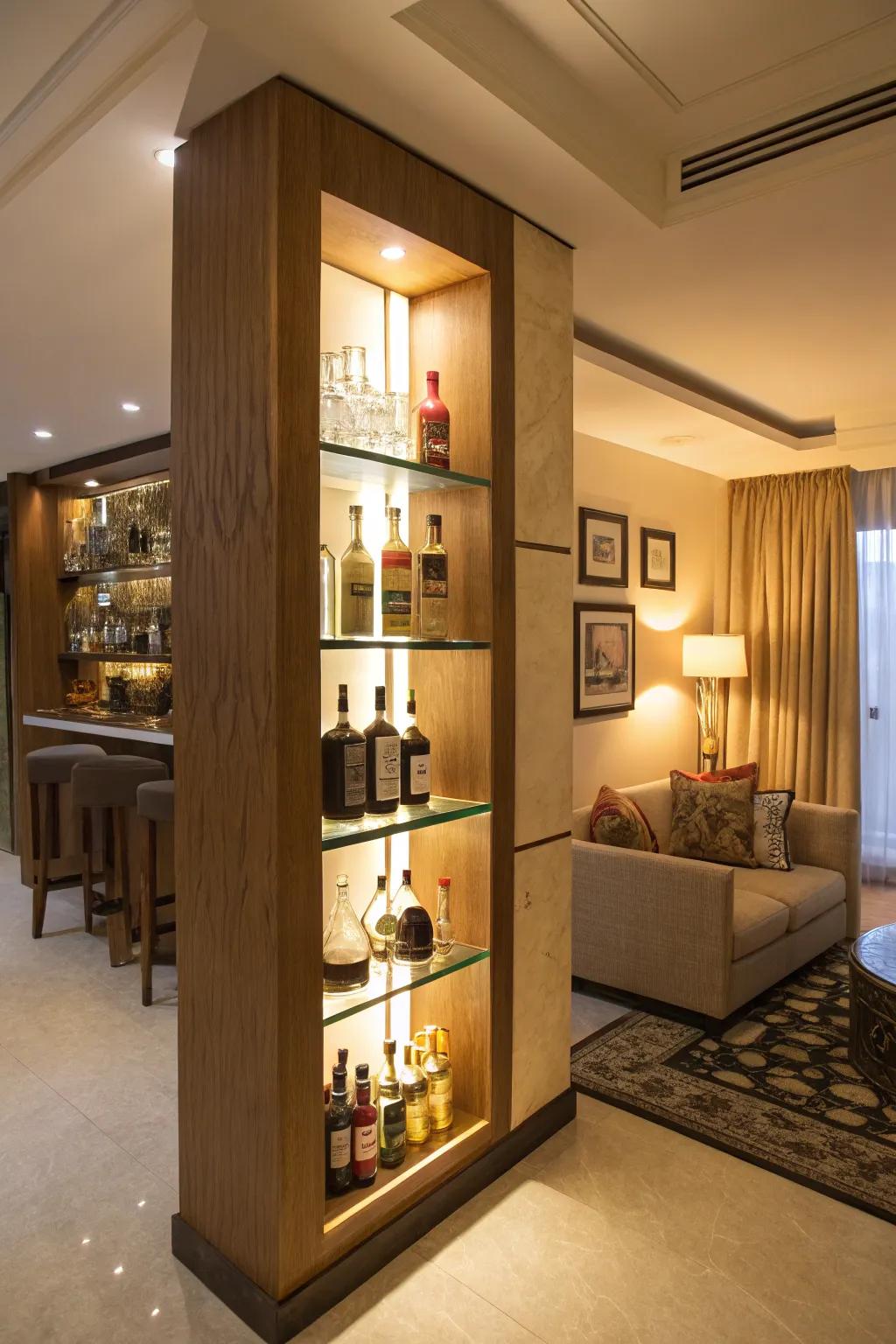 Maximize space using a corner spirits board.