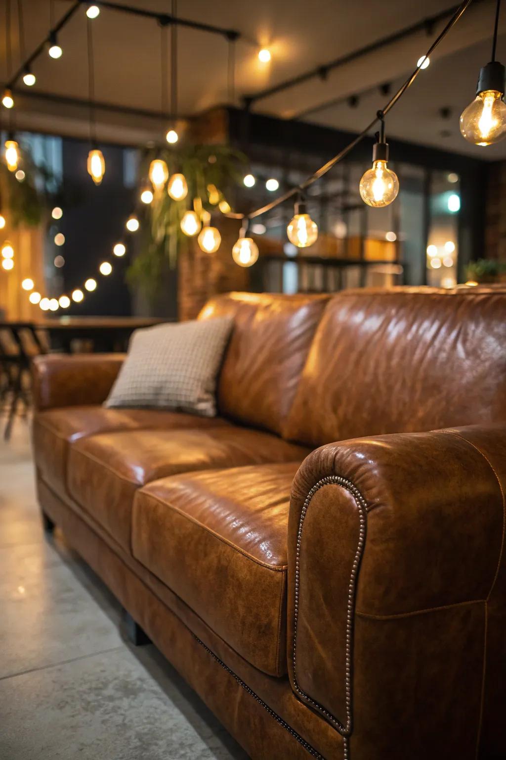 Accent lighting spotlights the settee's features.