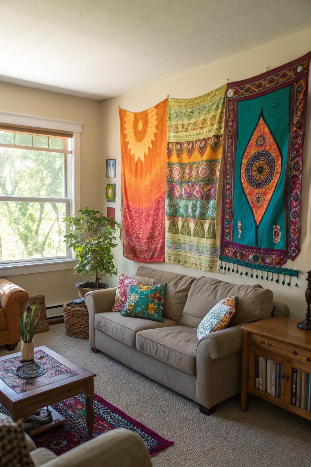 Handmade tapestries offer artisanal charm and texture.