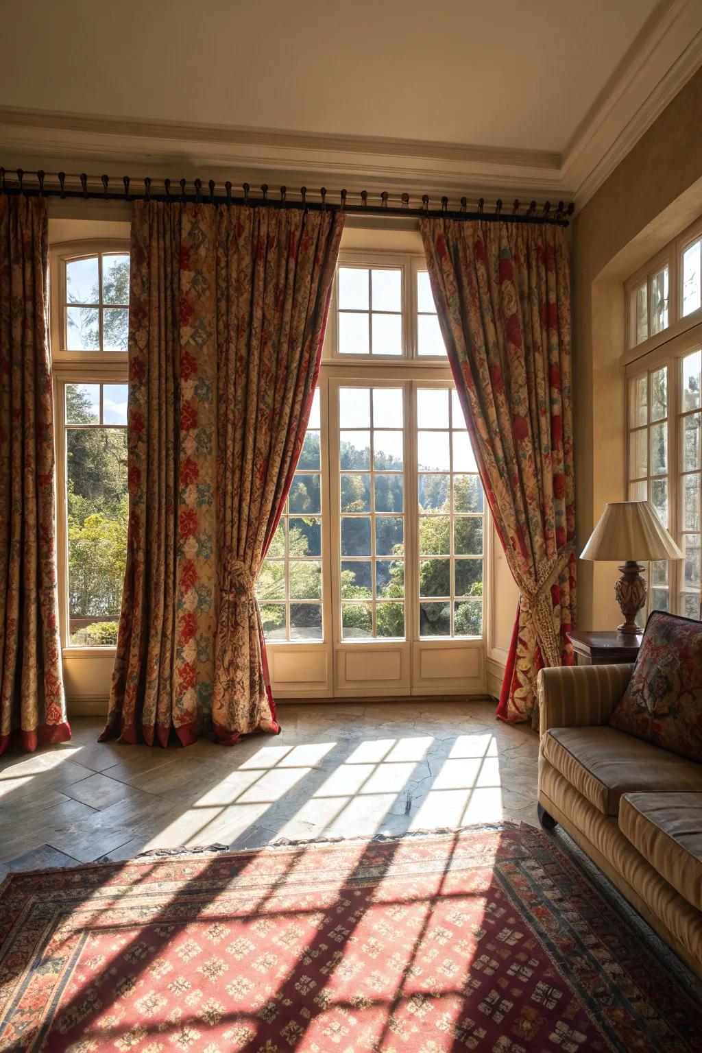 Intense window dressings incorporate color and personality.