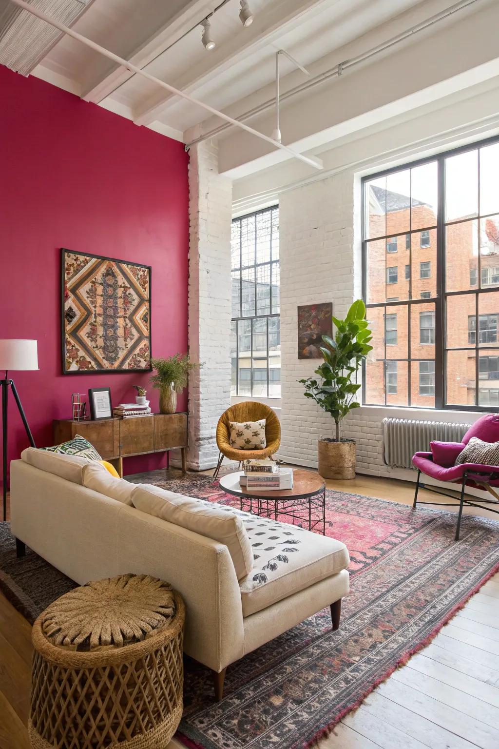 Strong color accents bringing vibrancy to the loft.