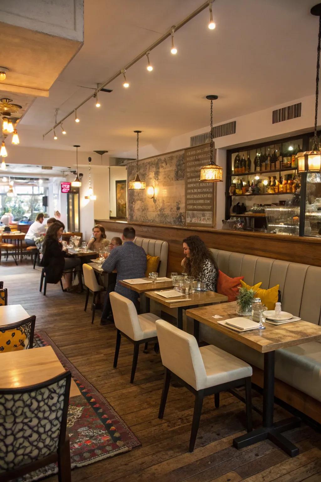 Matching seating enhances lively flair.