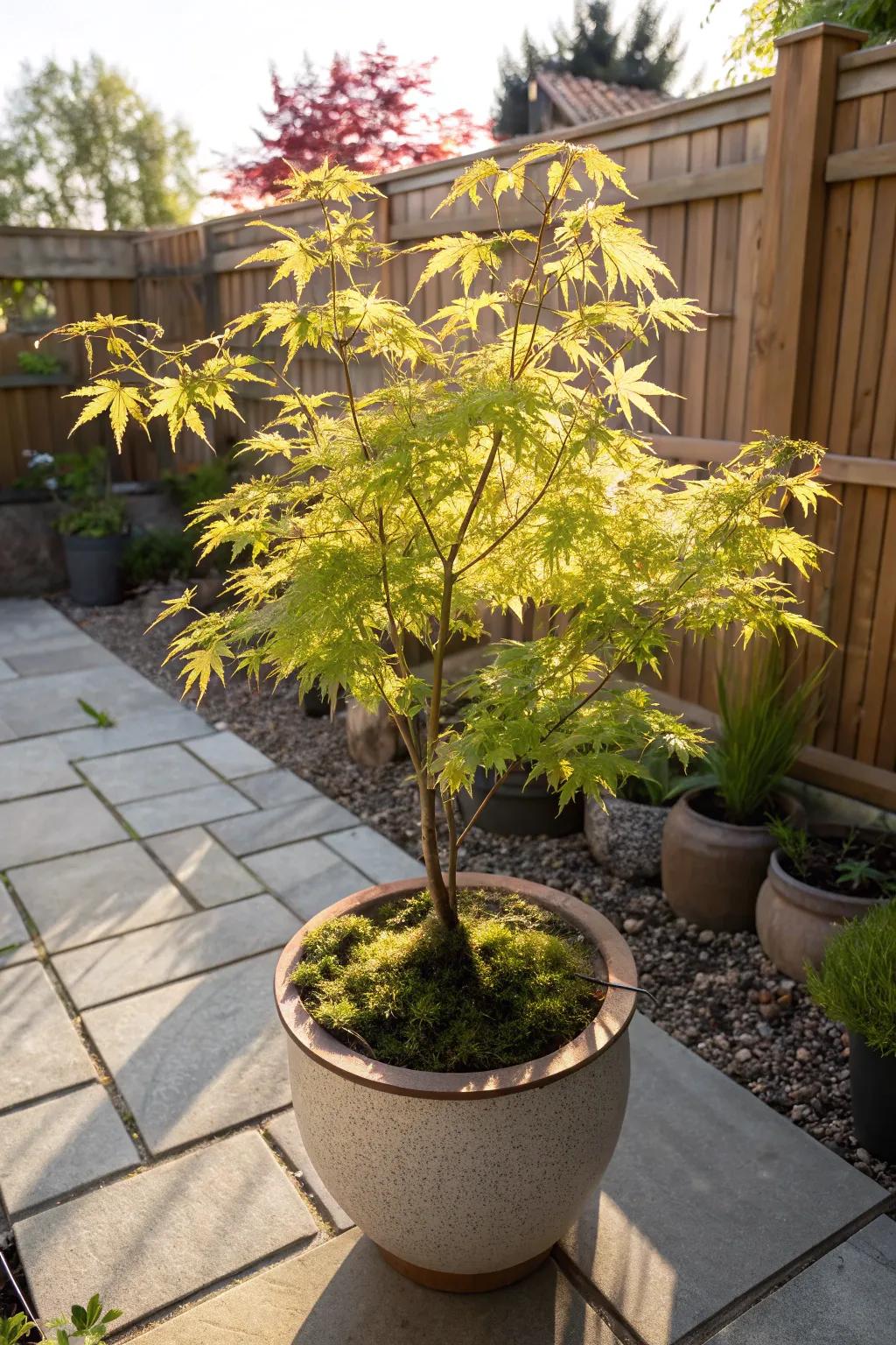 Japanese Acer adding elegance in full sunlight. <strong><em>The plant’s elegance is simply stunning.</em></strong>” loading=”lazy” class=”pimg”>
	</picture><figcaption>Japanese Acer adding elegance in full sunlight. <strong><em>The plant’s elegance is simply stunning.</em></strong></figcaption></figure>
<p>Japanese Acer adds an elegant touch to any sunlit spot with its delicate leaves. It’s surprisingly easy to care for and brings a Zen-like calm to my patio, creating a serene and inviting atmosphere. <strong><em>Its grace is truly captivating.</em></strong></p>
<h3>Explore these options:</h3>
<ul class=