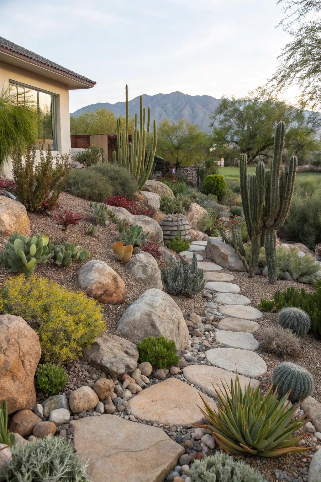 Dry landscaping redefines outdoor spaces with minimal water consumption.
