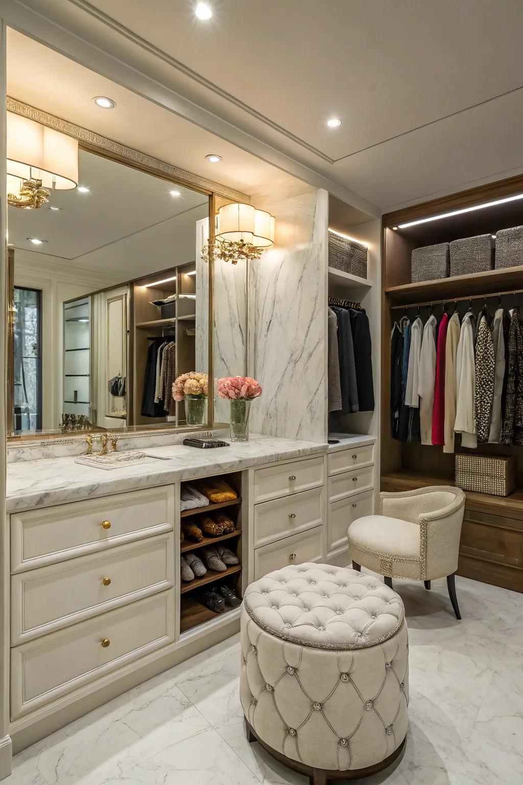 A dressing station adds a touch of glamor and functionality.
