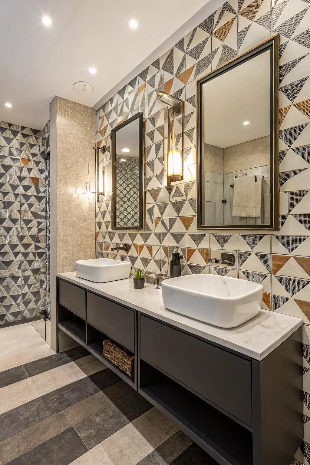 Angled designs inject modern interest into this space.