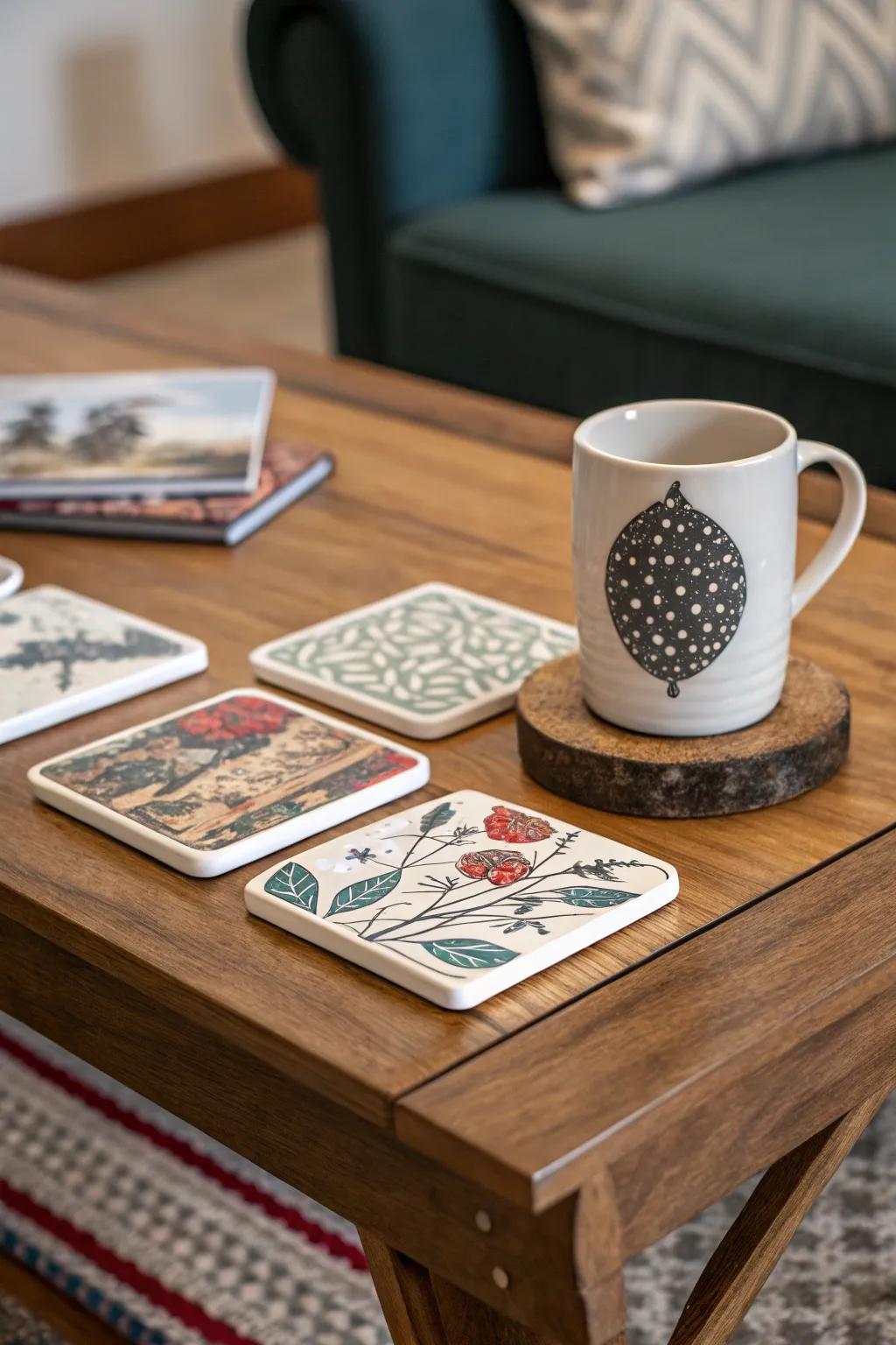 Personalized coasters combine style and practicality.
