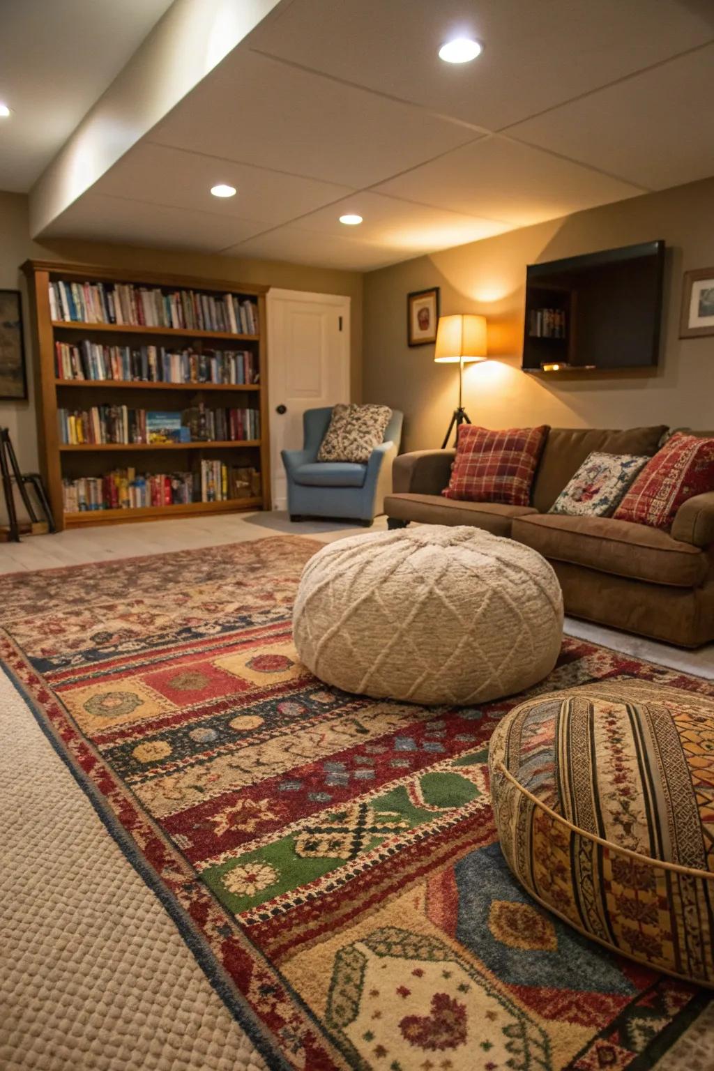 Floor coverings define distinct zones in the retreat.
