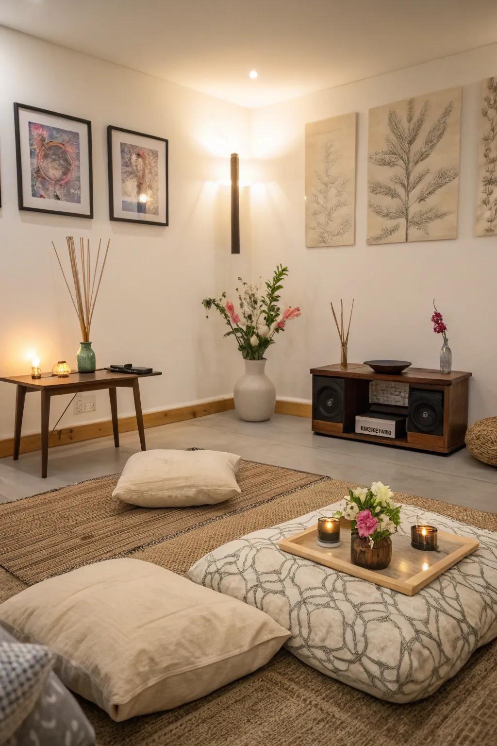 The meditative atmosphere of your space is enhanced by soft sounds.