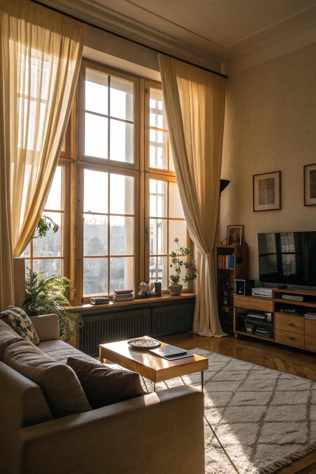 Expansive windows bring in natural light and enhance the room's openness.